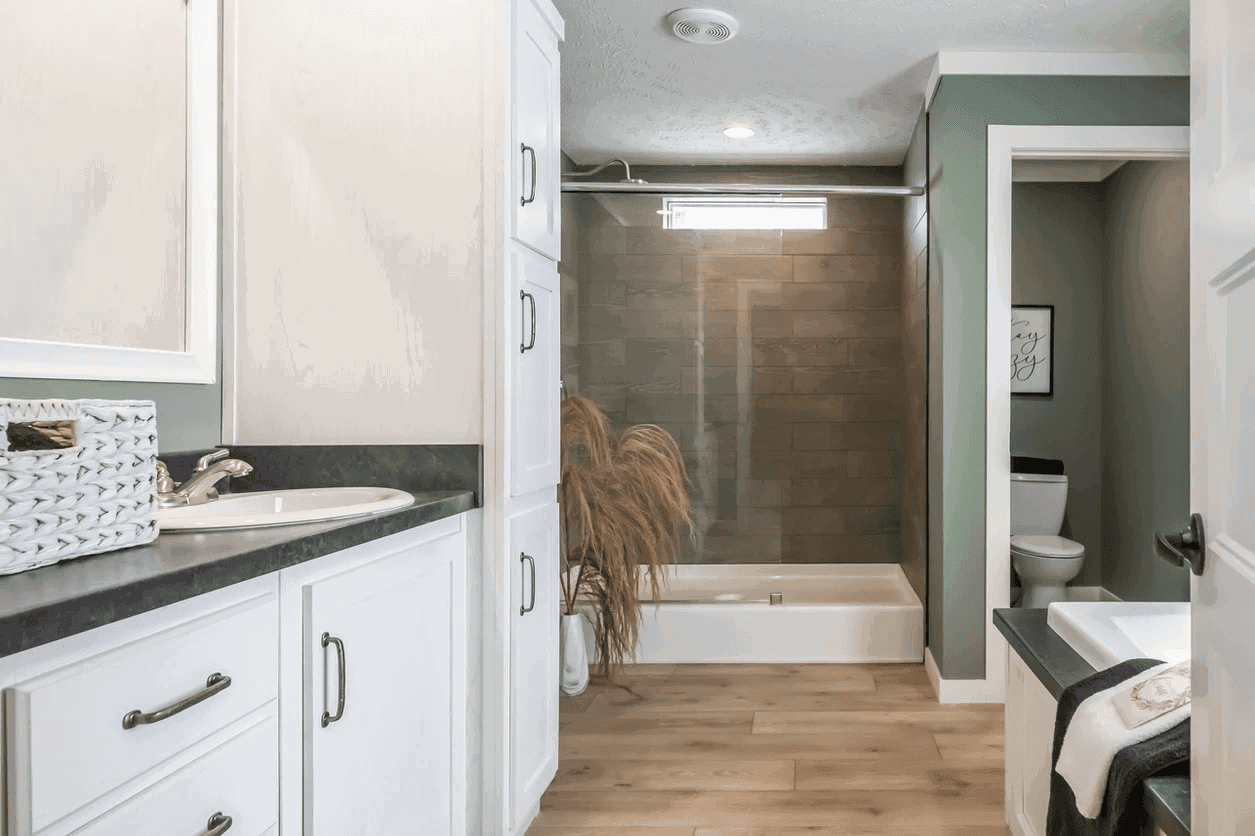 The limestone bathroom home features